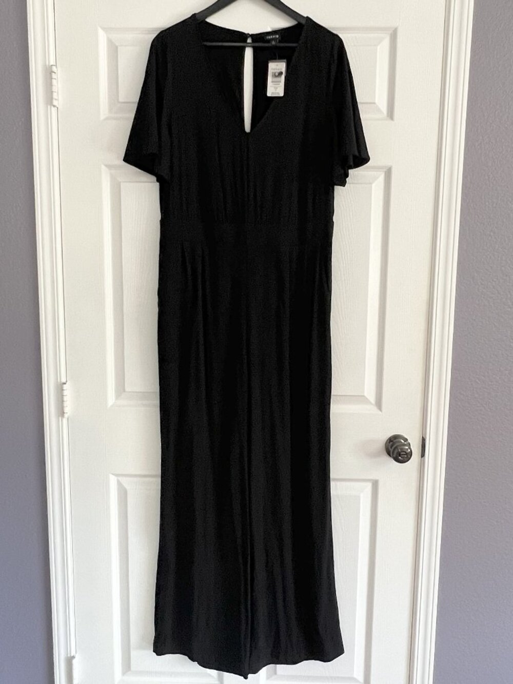 Torrid Black Wide Leg Jumpsuit Size 2 2X NWT Flutter Sleeve Rayon Stretch